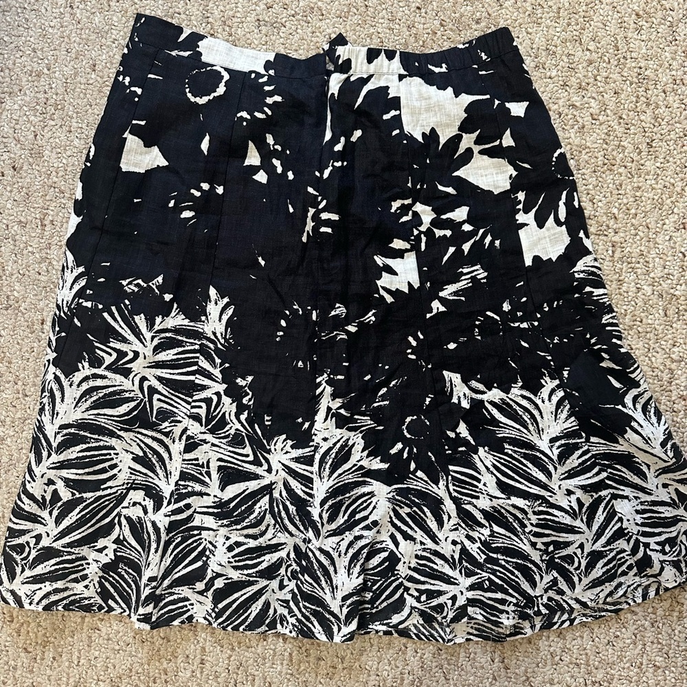 Coldwater Creek 100% Linen Black and White A- Line Skirt Sz L